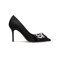 2019 High Heel Women's Pumps Black Silk x19-c187c Ladies Women custom Dress Shoes Heels For Lady